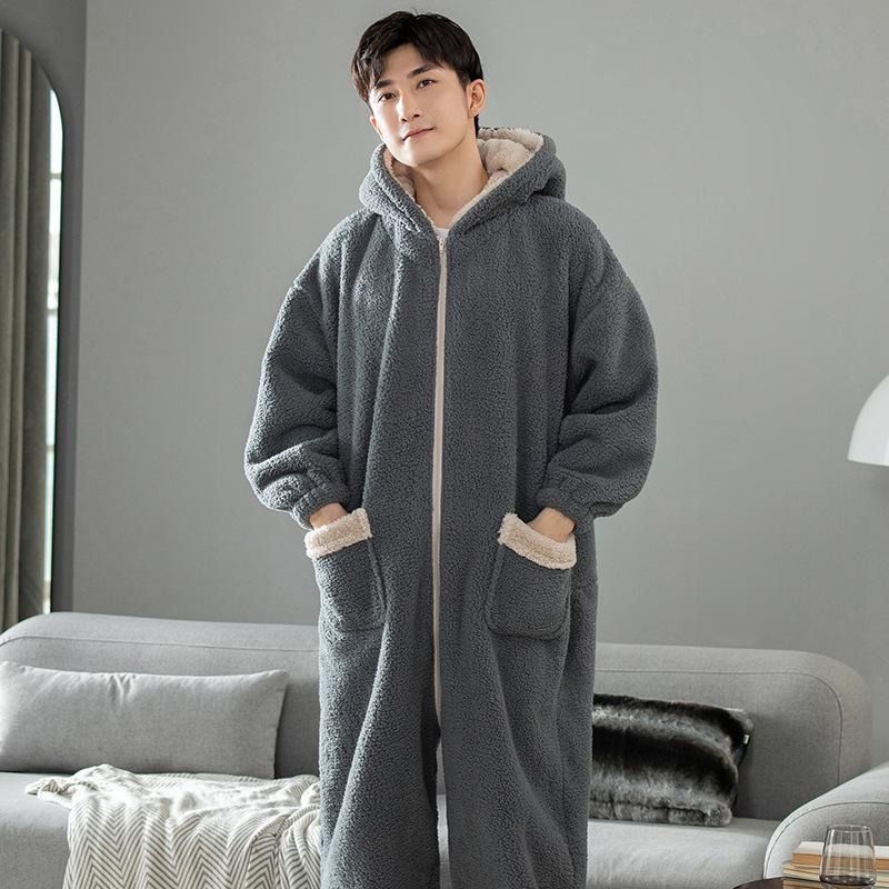 

Men s Winter Flannel One-Piece Pajamas: Thick Coral Fleece Homewear for Teens and Adults Large