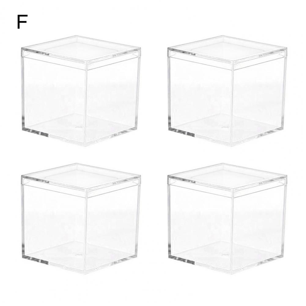 4Pcs Wedding Clear Candy Box Plastic Transparent Square Cube Box Portable Lid Case Storage Organizer