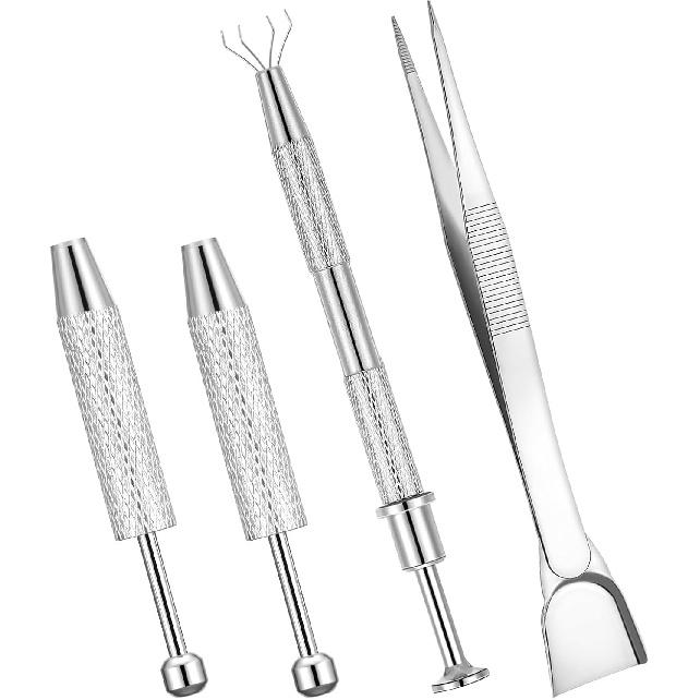 4Pcs Grabber Tool Holder Set, Jewelry Pick Up Tool 4 Claw Piercing Ball with Prongs Diamond Claw Precision Stainless Steel for Tiny Objects IC Chip