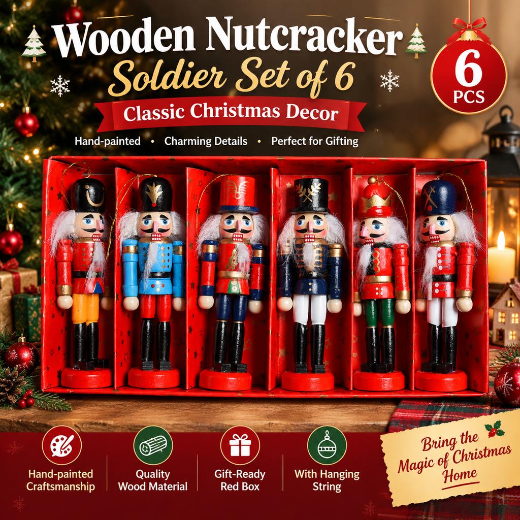 Wooden Painted Nutcracker Soldier Set of 6