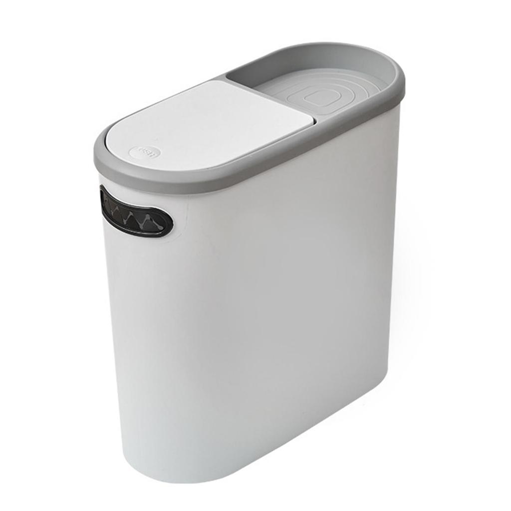 Slim Garbage Can with Storage Slot Simple Rubbish Container Bathroom Trash Can for Laundry Room Sunroom Office Garage Entryway