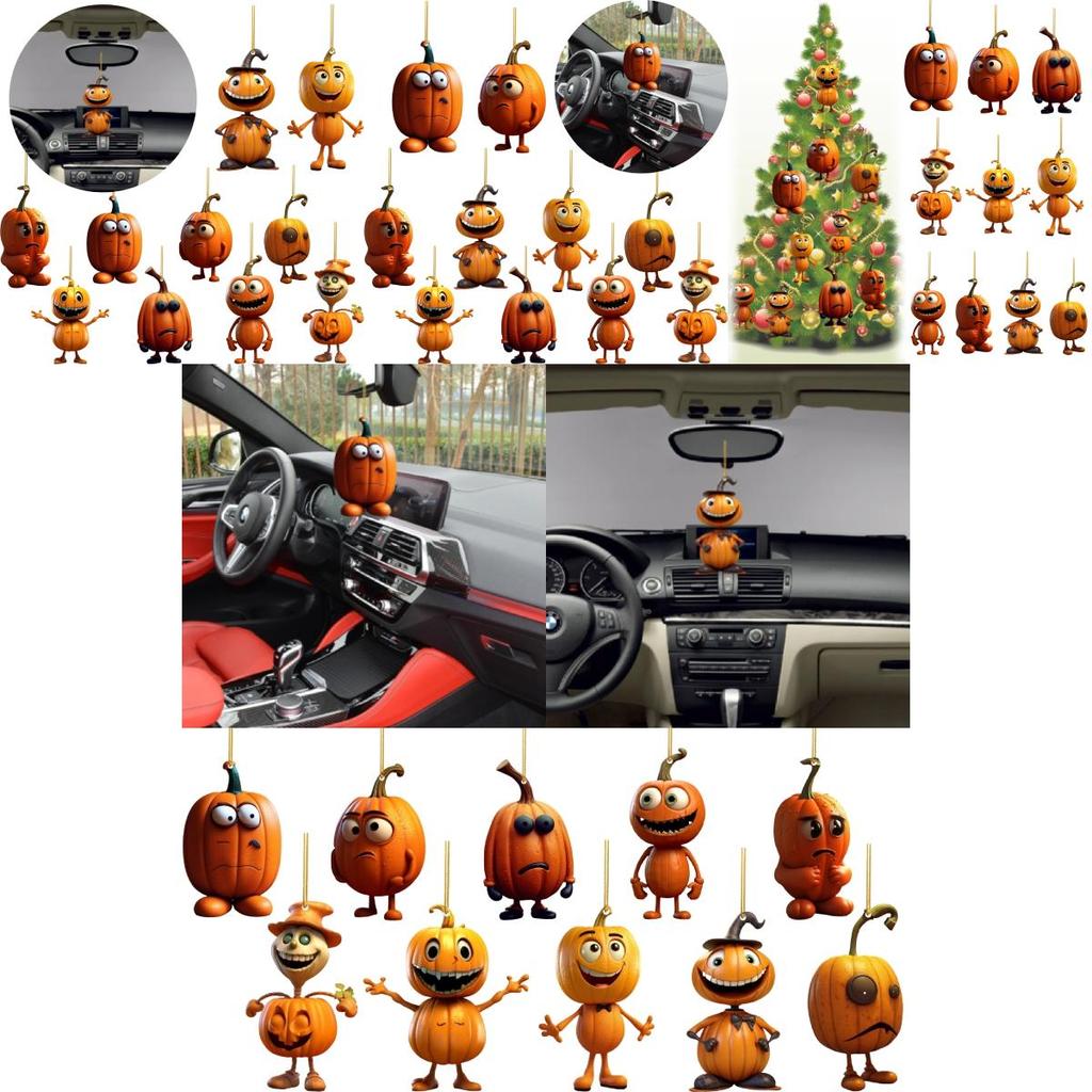 Halloween-themed Acrylic Pumpkin Car Hanging Pendant Cartoon Style Multiple Color Choices