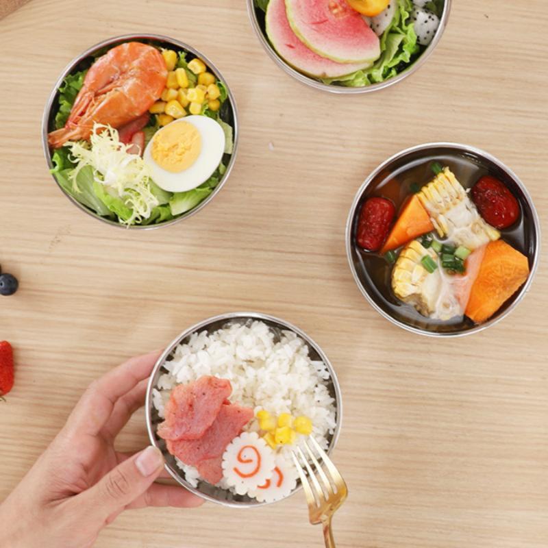 Stainless Steel Threaded Rice Bowl Dough Round Soup Double Layer Insulated Ramen Bowls Home Tableware Kitchen Accessories