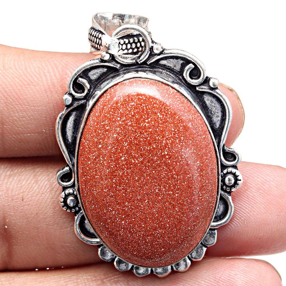 Pendant Red Sunsitara Gemstone Gift For Her Silver Jewelry 2"