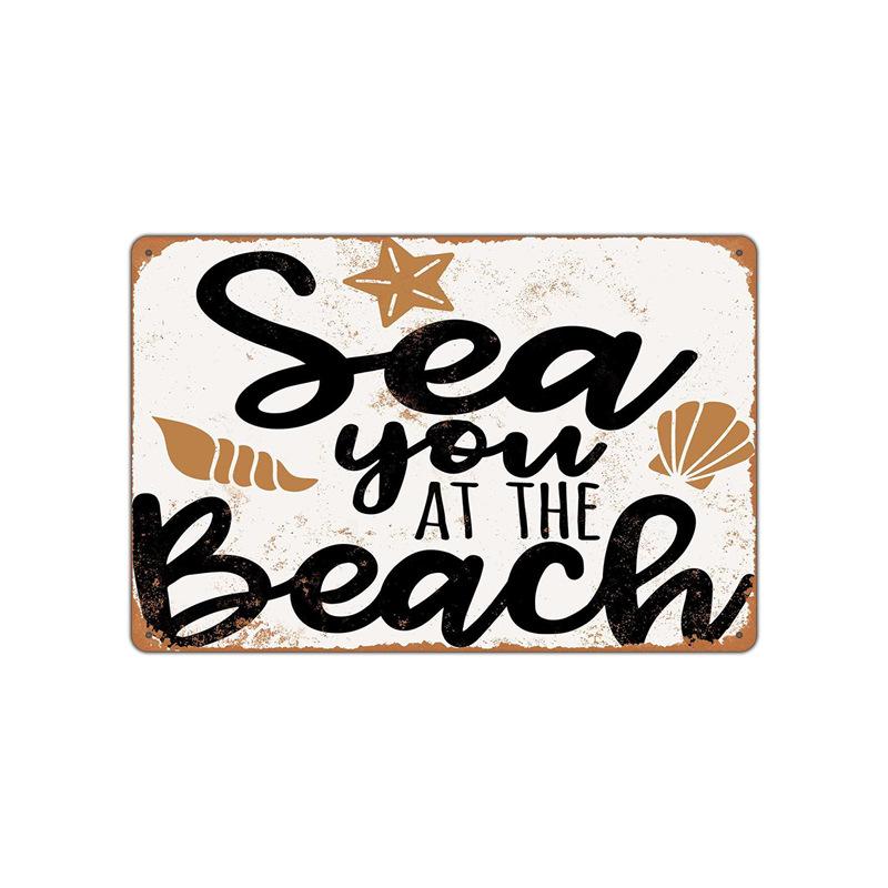 Summer Beach Sunset Metal Tin Sign Plaques Scenery Iron Painting Cafe Bar  Home Decor Seaside House Wall Tin Plate Poster