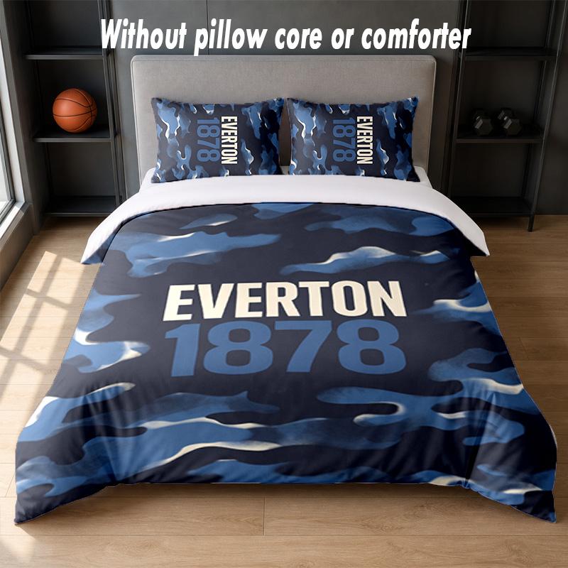Set Biancheria da Letto Design Calcio Everton 1 Copripiumino + 2 Federe Morbido Traspirante Biancheria da Letto per la Casa