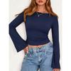 Top da Donna Girocollo Corto Maniche a Svaso Y2k Aderente Versatile Casual Manica Lunga
