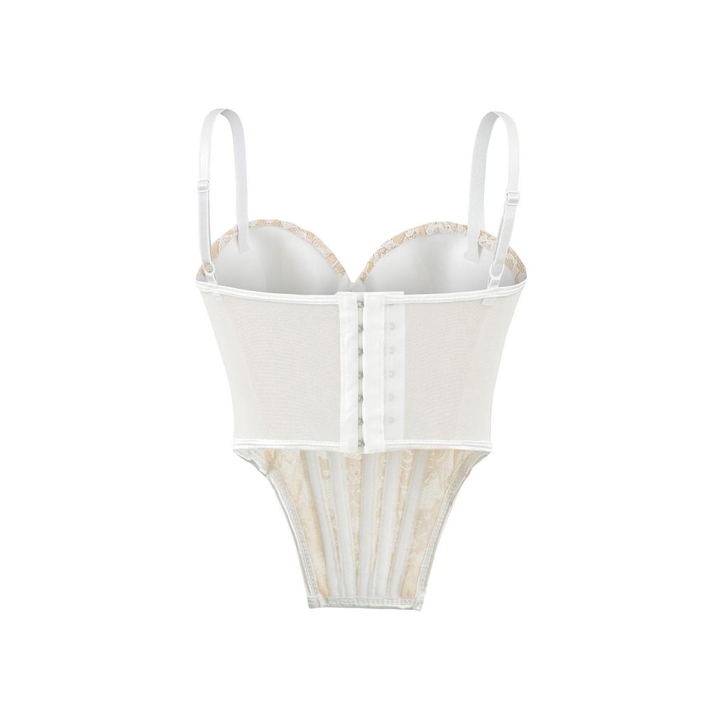 Elegant Lace Mesh Fishbone Spliced Sleeveless Camisole Crop Top for Women