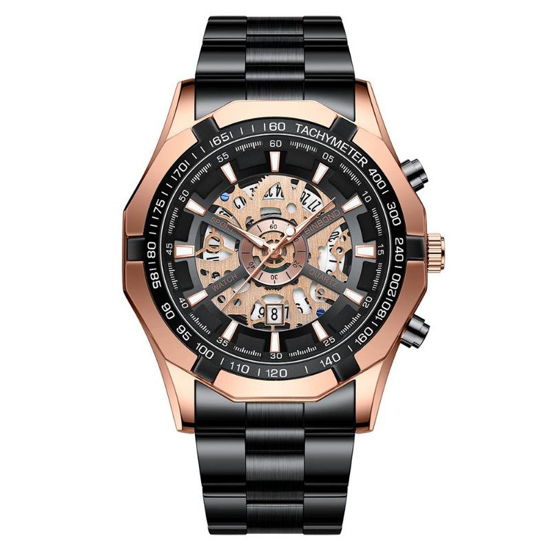 Top Brand New Style Atmospheric Fashion Steel Belt Automatic Hollow Quartz Men's Business Watch