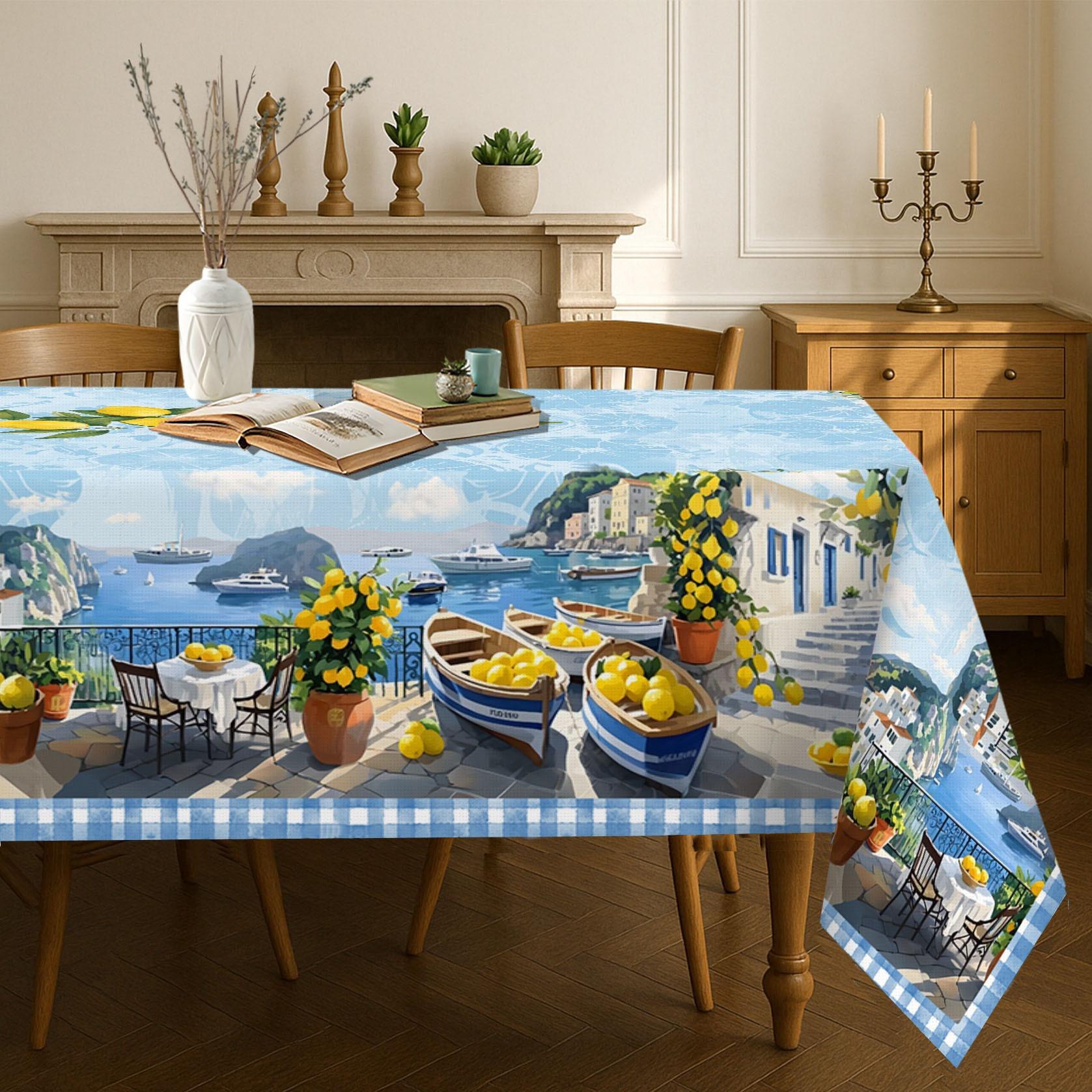 Ronde polyester tafelkleed, bedrukt met felgroene ananas & tropische bladeren. Duurzaam, herbruikbaar en gemakkelijk schoon te maken. Geweldige decoratie voor keuken, eetkamer 152x260