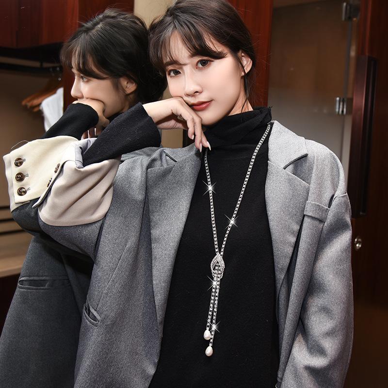 Necklace Women'S Claw Chain Full Of Diamonds Droplets Geometric Long Sweater Chain Versatile Fashion Accessories