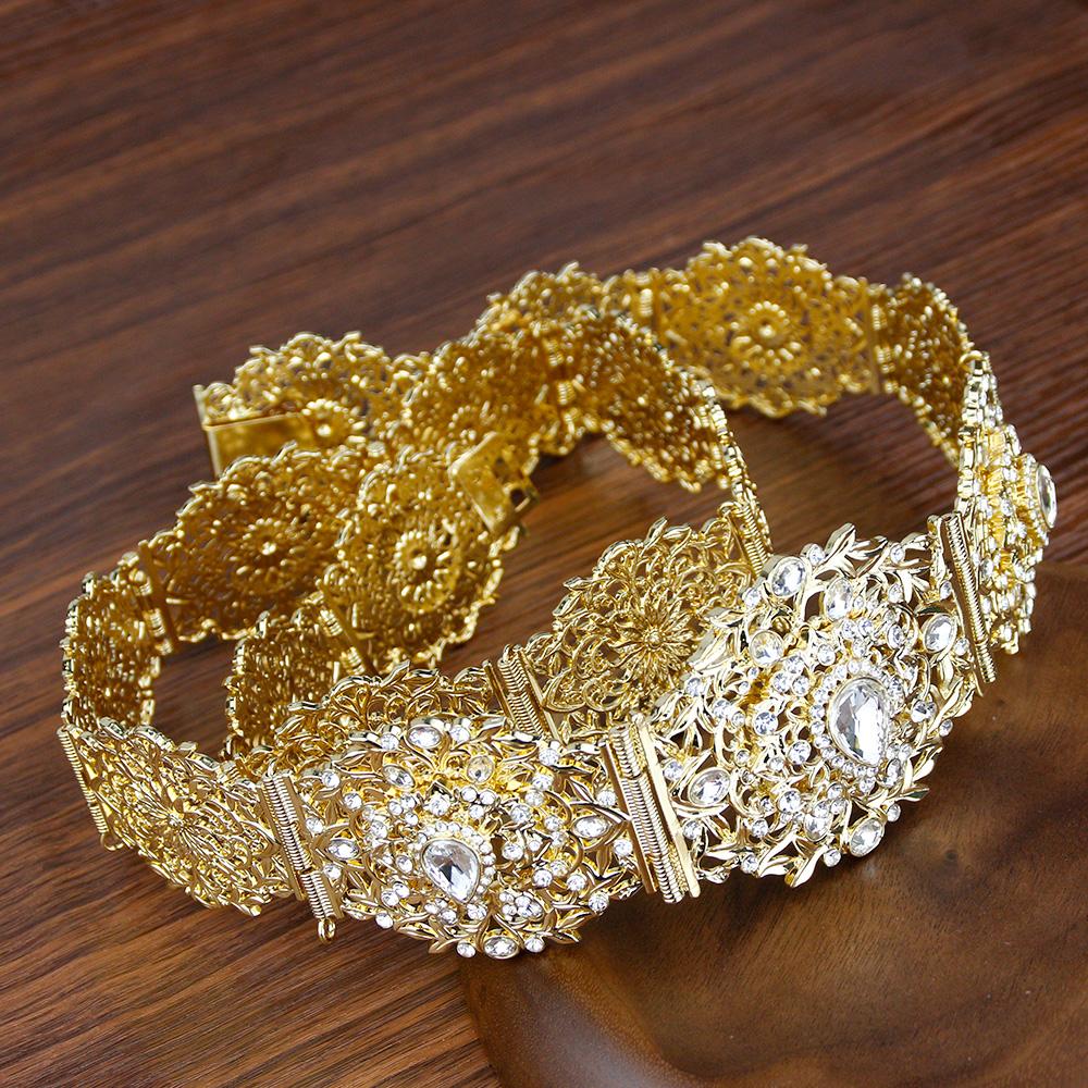 Culoare aurie Cureaua pentru talie Mireasa Bijuterii de nunta Lanț metalic de cristal Lungime reglabilă