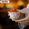 150ml Hand-painted Underglaze Color Bamboo Gaiwan Zen Tea Tureen Tea Bowl With Lid Kit Tea Making Cover Bowl Tea Services Gift