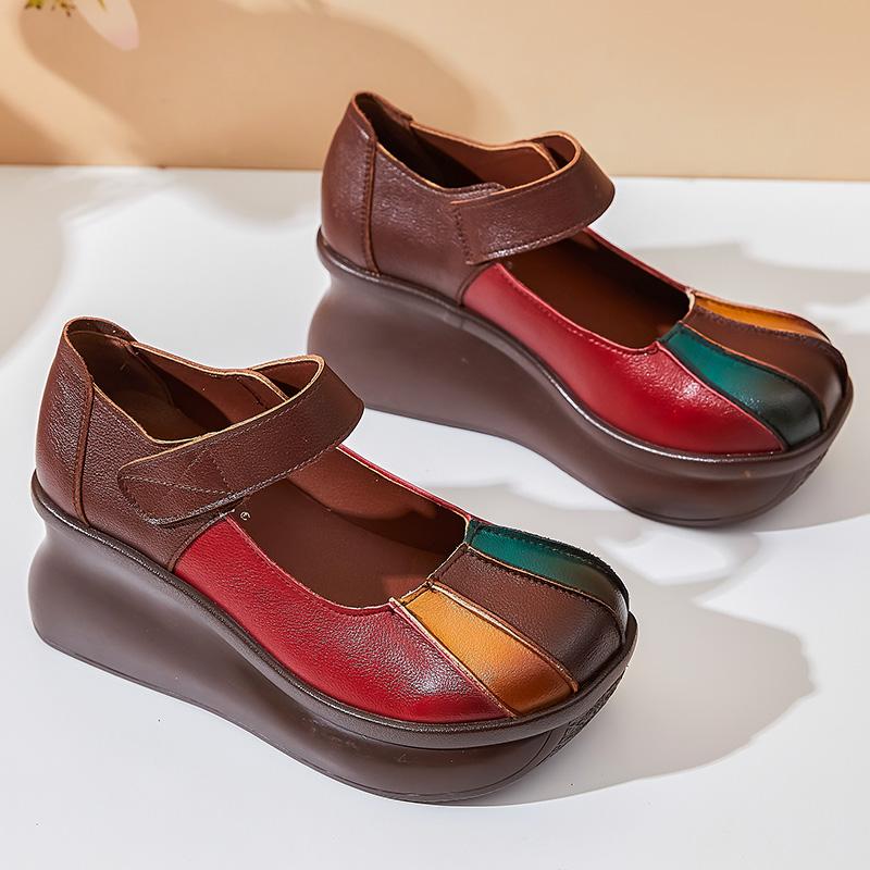 

Fashion GKTINOO 2025 Spring Retro Women Genuine Leather Shoes National Style Wedges Heels Shoes Thick Sole Casual Ladies Platform Shoes 4