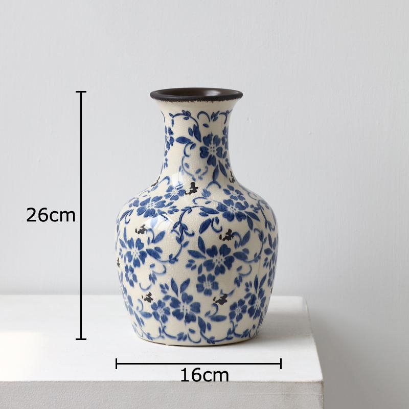 Neoclassical Blue and White Porcelain Vase Table Decoration Floral Print Texture Flowers Arrangement Vases Room Aesthetic Decor