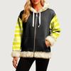 Women's Comfortable Loose Fashion Casual Striped Print Long Sleeve Pockets Hooded Sweatshirt Jacket