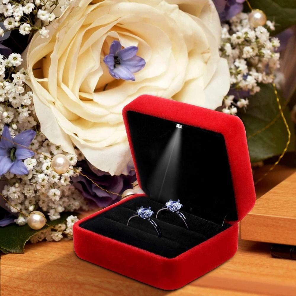 Velvet LED Ring Jewelry Box Solid Color Jewelry Organizer Box  Valentine's Day