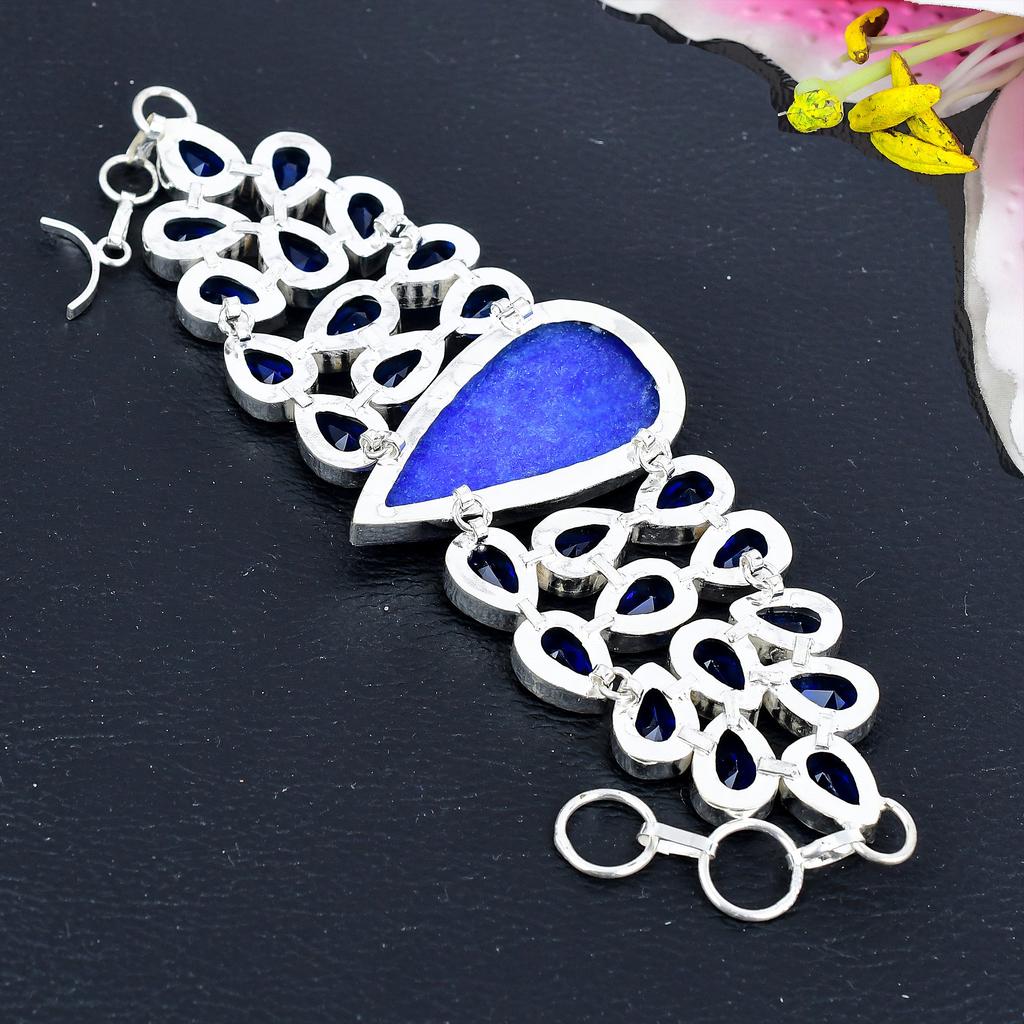 Lapis Lazuli, Blue Topaz Gemstone 925 Sterling Silver Bracelet 7-8" KG-1819