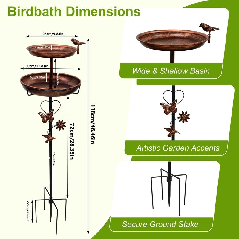 Bird Bath for Outside 118cm 2-Tier Metal Birdbath Feeder Bowls for Garden Patio Yard Lawn Decor 5-Pronged Base