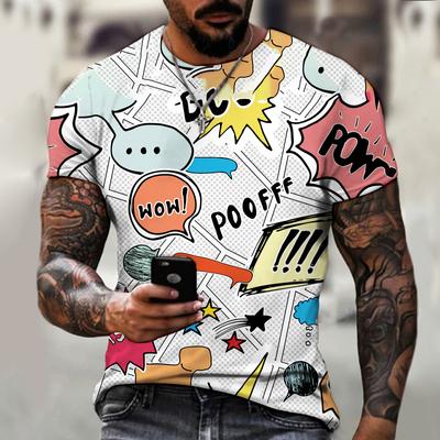 Summer Round Neck 3D Graffiti Explosive Element Print Top Fashionable Casual Short Sleeved Men's T-shirts