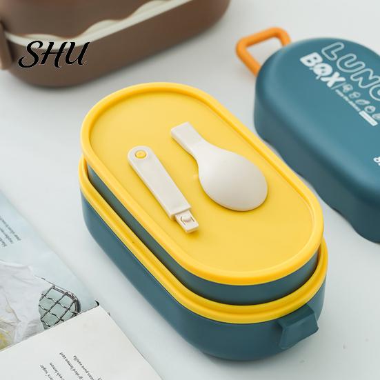 Lunch Food Box Bento Waterproof Good Sealing Double Layer Large Capacity Multifunction School Kids Container with Spoon Daily Use Storage
