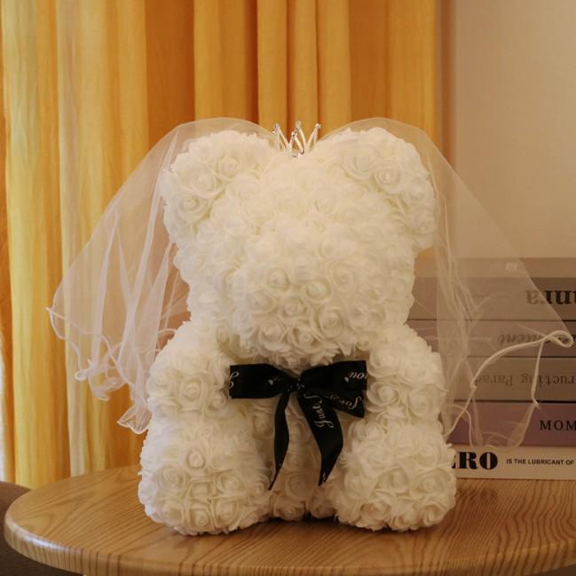 Eternal Flower Crown & Veil: Rose Bear Gift Box for Birthdays, Valentine's, Qixi, & Christmas