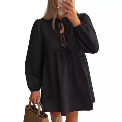 2024 Sommer Grenzüberschreitend Damen Lässig Langarm Einfarbig Midi Kleid