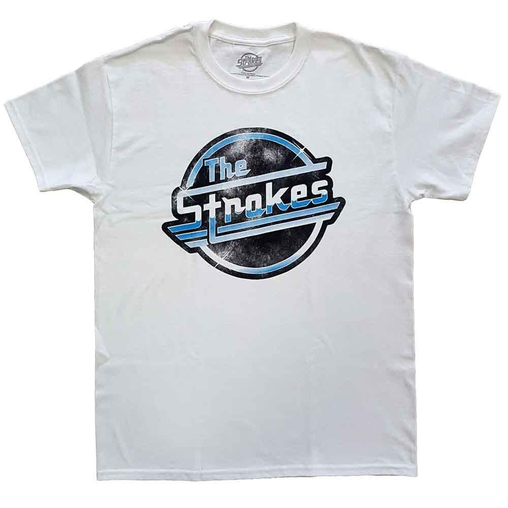 The Strokes T Shirt Distressed Magna Band Logo Unisexs White M S