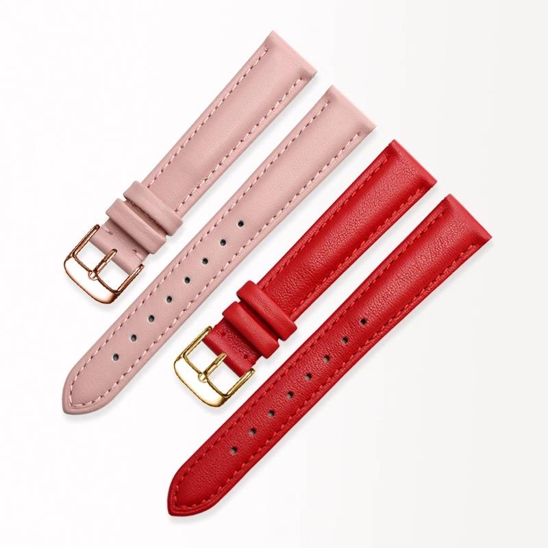 Quick Release Soft Cowhide Watchband for Casio Citizen Fossil Plain Watch Strap DW 12mm 14mm 16mm 18mm 20mm Ladies Bracelet pink