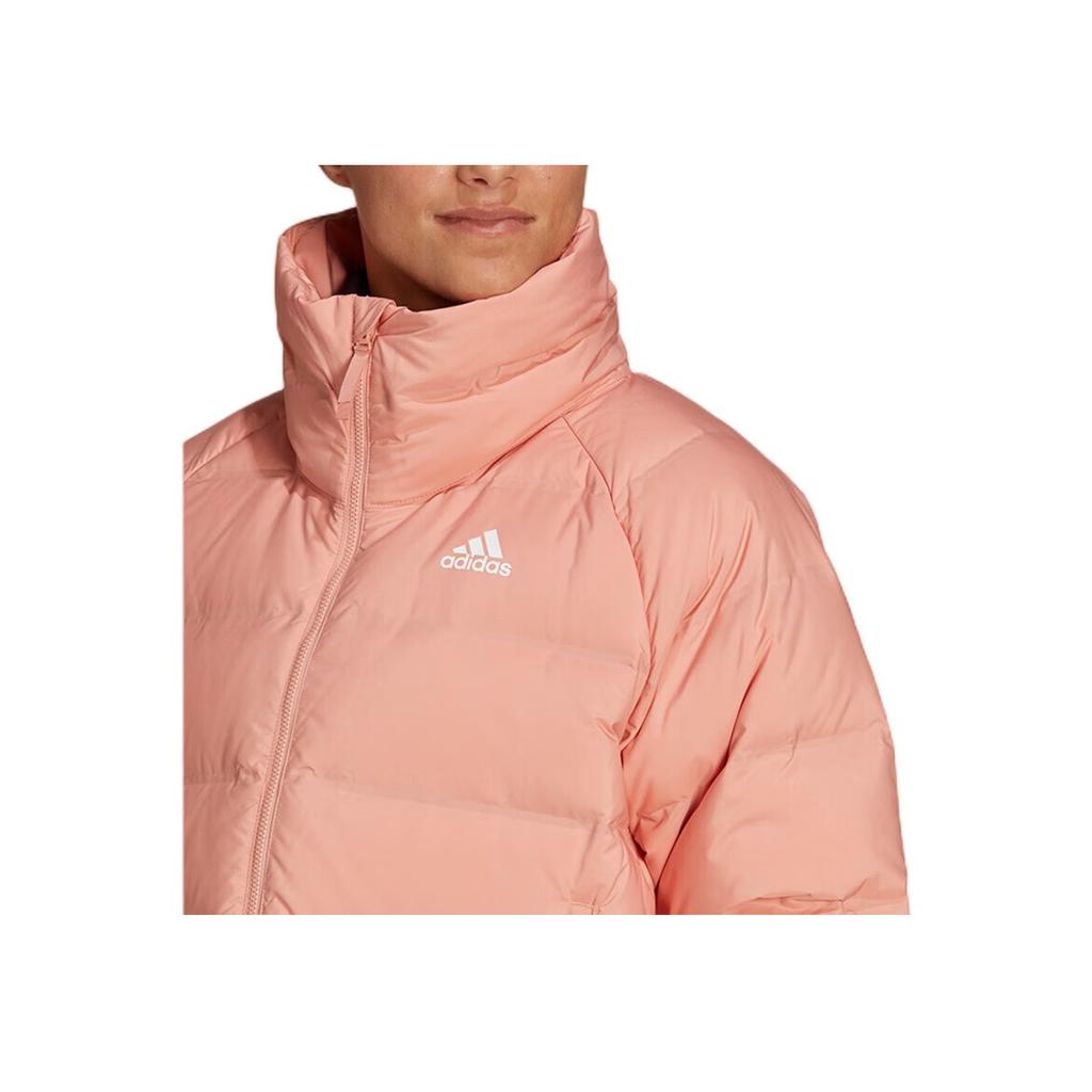 Adidas Solid Color Logo Zip-Up Casual Down Jacket Women Outerwear Red Pink GT9232