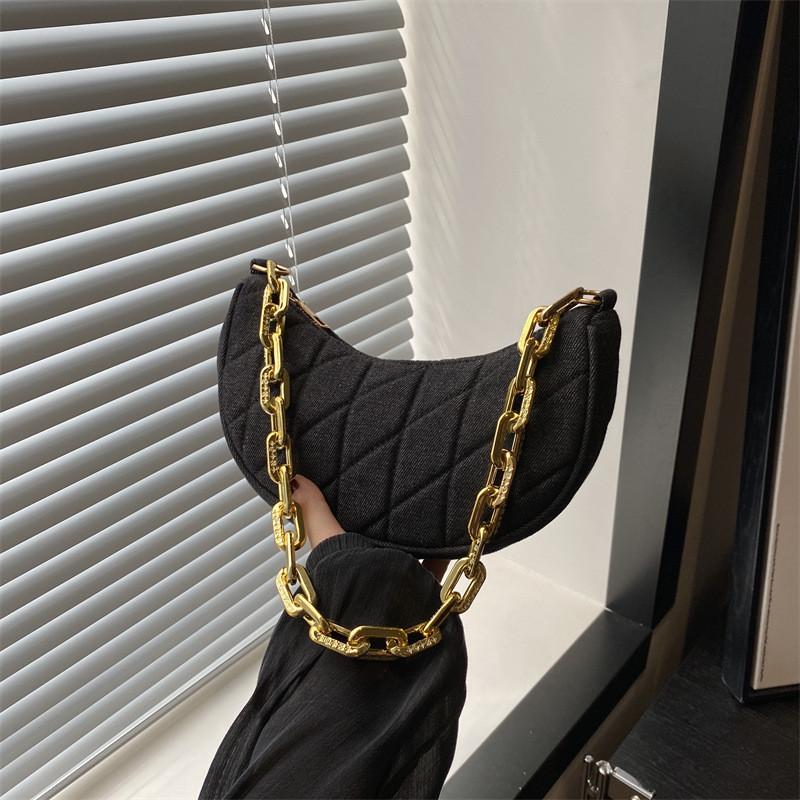 Stylish Womens Summer Chain Crossbody Bag In Black Deep Blue And Light Blue Colors