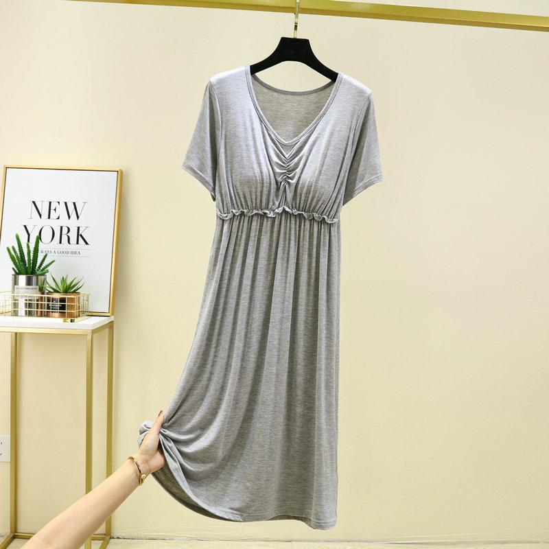 

Женская летняя модальная свободная ночная рубашка с V-образным вырезом - короткий рукав, без бюстгальтера, пижама большого размера One Size