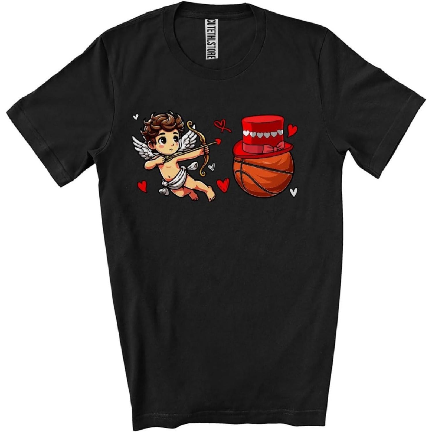 Cupid with Basketball Ball; Adorable Valentine s Day Hearts Basketball; Sport Player Team Lover Unisex T-Shirt Black XXXXXL разноцветный