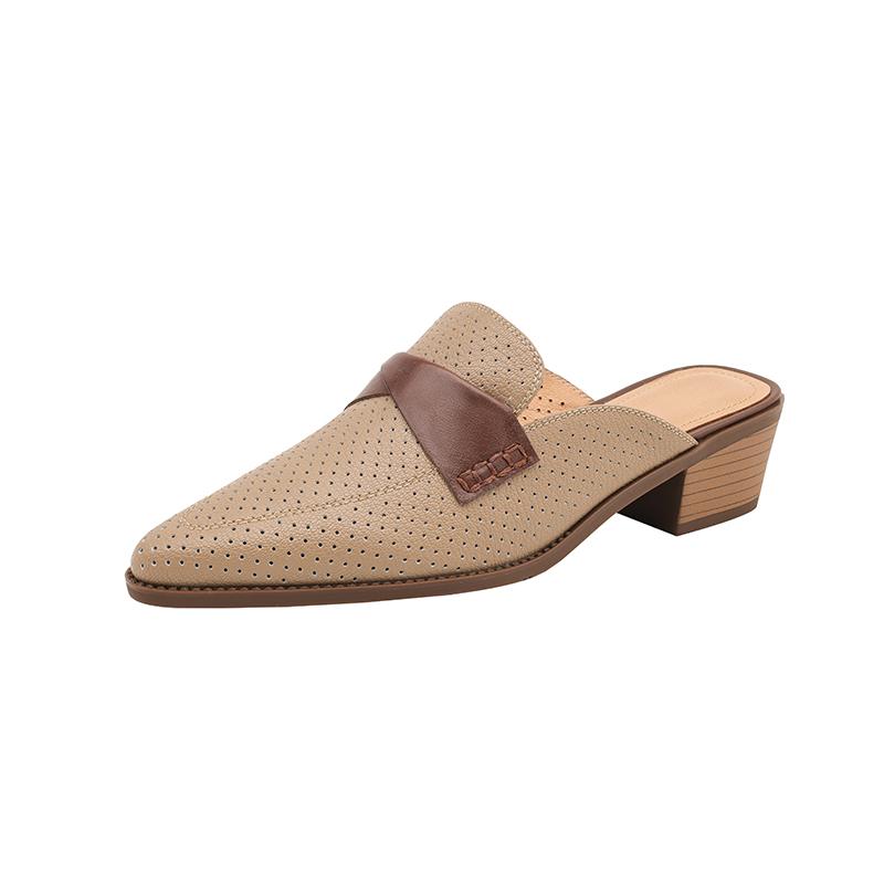 

Летние женские тапочки из натуральной кожи, женские туфли с закрытым носком, на толстом каблуке, мюли, женские босоножки с открытой пяткой, элегантная обувь ручной работы 34 хаки