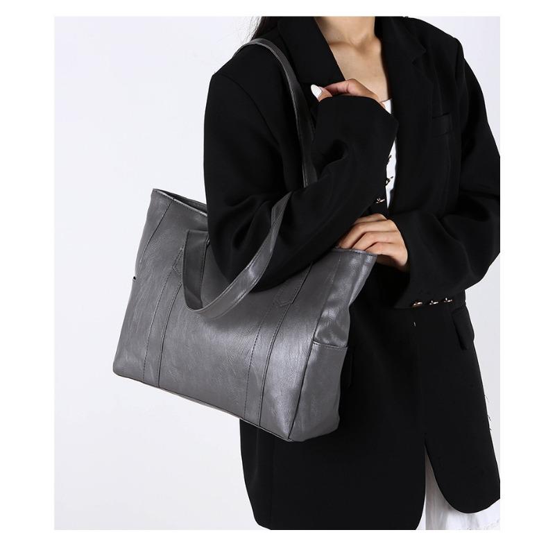 New Versatile Minimalist Large Capacity Tote Bag Shoulder Handheld Bag Thickened Soft Leather