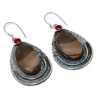 Natural Mookaite, Garnet Gemstone 925 Sterling Silver Earring 2.48" C1J23