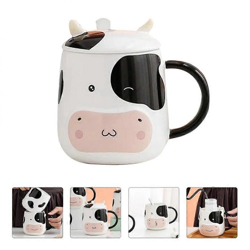 Tea Coffee Cup in Cow Pattern Ceramic Material 450ml for Family Gatherings 1 Set