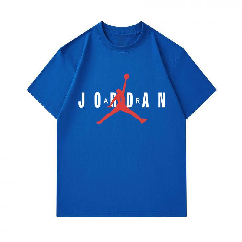 100% Cotton Men's Crew Neck Short Sleeve T-Shirt, Stylish Basketball Player Jump Silhouette Print Casual Breathable Summer Loose Fit Daily Wear Athlet