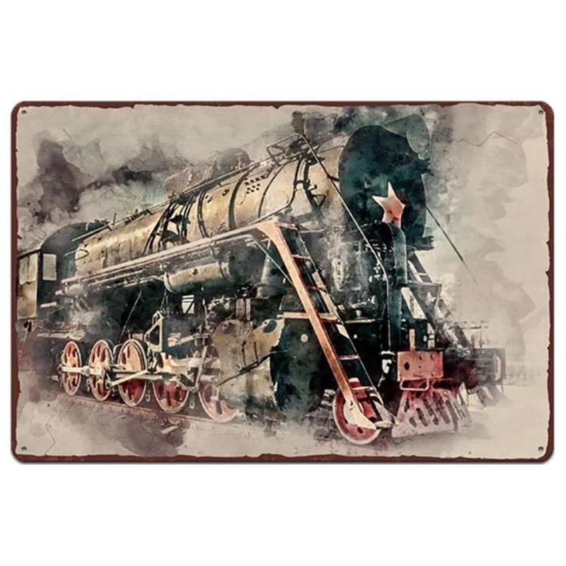 Vintage Metal Tin Poster Train Retro Metal Tin Signs Posters Plate Wall Decor for Bar Restaurant Cafe Clubs Retro Plaque