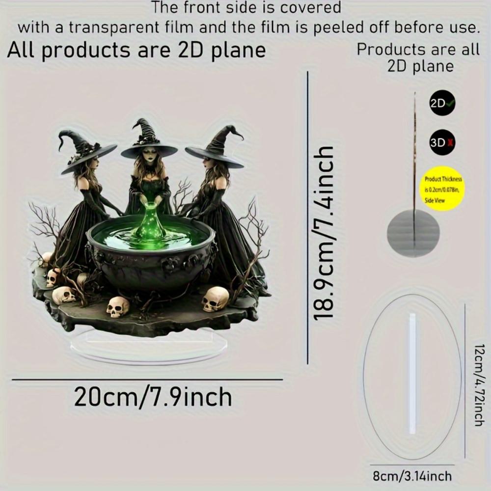 2D Flat Fantasy Witch Trio Acrylic Statue Decoration - Crystal Inspired Tabletop Holiday Decoration  or Birthday and Holiday Gifts,   for Halloween.