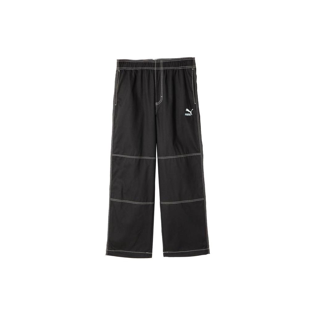 Puma Unisex Black White Stitching Wide Leg Track Pants Elastic Waist Casual Sportswear 626860-01