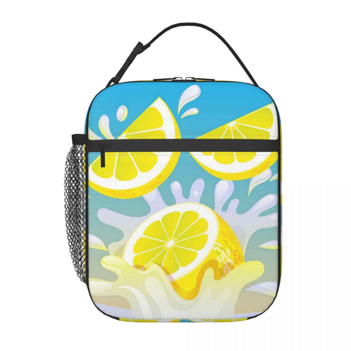 

Lemon Splash Pattern Insulated Lunch Bag for Women Kids Portable Food Boxes Thermal Lunch Box Tote One Size