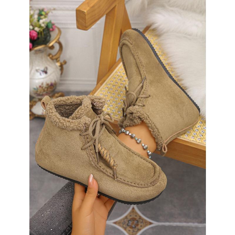 Lace-up Fleece Snow Boots 2025 Winter New Plus-size Warm Cotton Shoes for Women