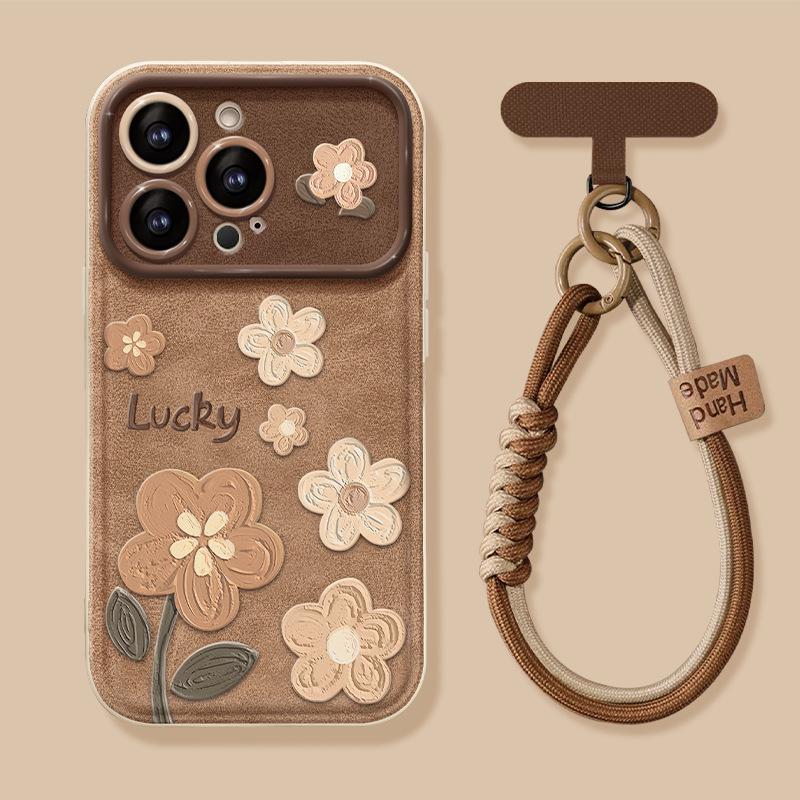 Oil painting flower lanyard for apple 17 retro mobile phone case iphone15promax autumn and winter 16 soft silicone 14