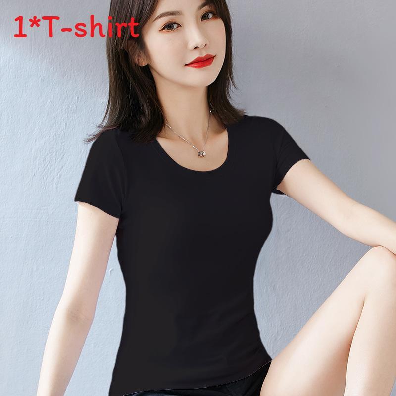 Camiseta para Mujer Casual de Manga Corta de Algodón con Empalme para Primavera