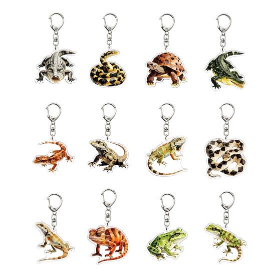 Portable Acrylic Decor 12Pcs 2D Snake Keychain Set, Lizard Reptile Insect Key Realistic Animal Ring Holder, Decorative Pendant for Backpacks Handbags