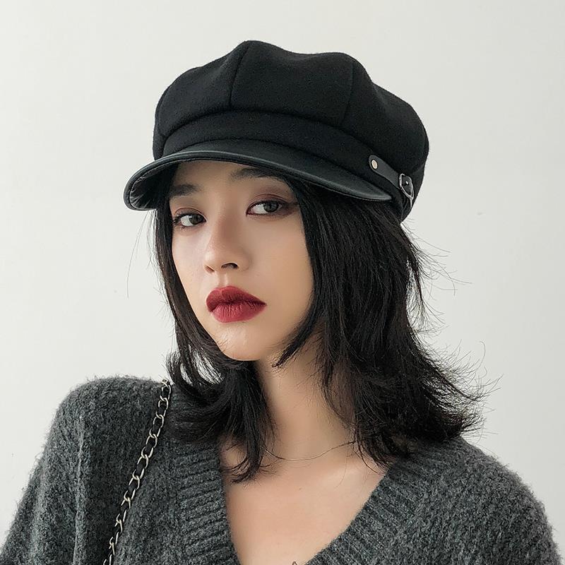 Autumn Winter Beret Hat For Women Solid Color Octagonal Cap Adjustable Buckle Wool Berets Warm Women Artist Painter Caps