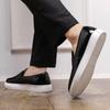 2025 British Style Plus Size Low-Top Skate Shoes: Round Toe Leather Casual Sports Loafers for Men.