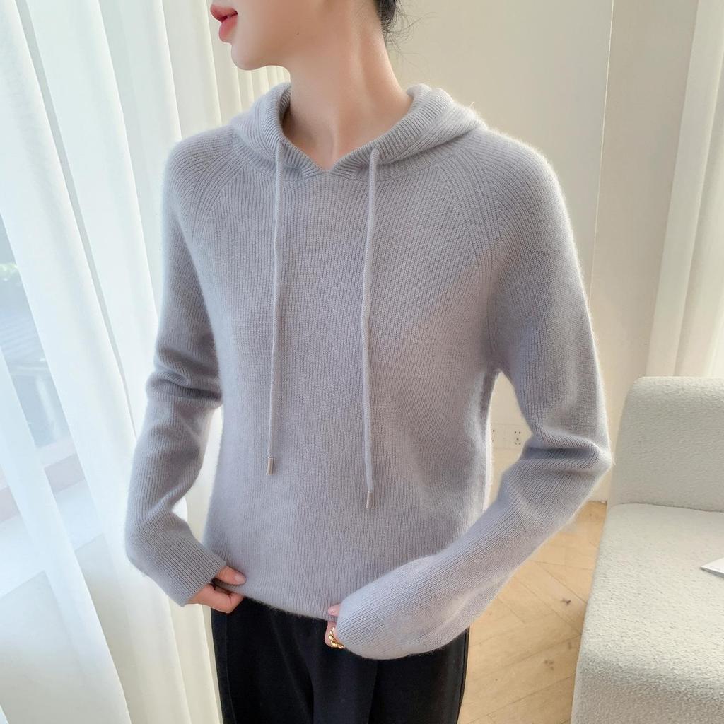 Damen Kaschmir Kapuzenpullover - Herbst/Winter Weicher Einfarbiger Langarmpullover
