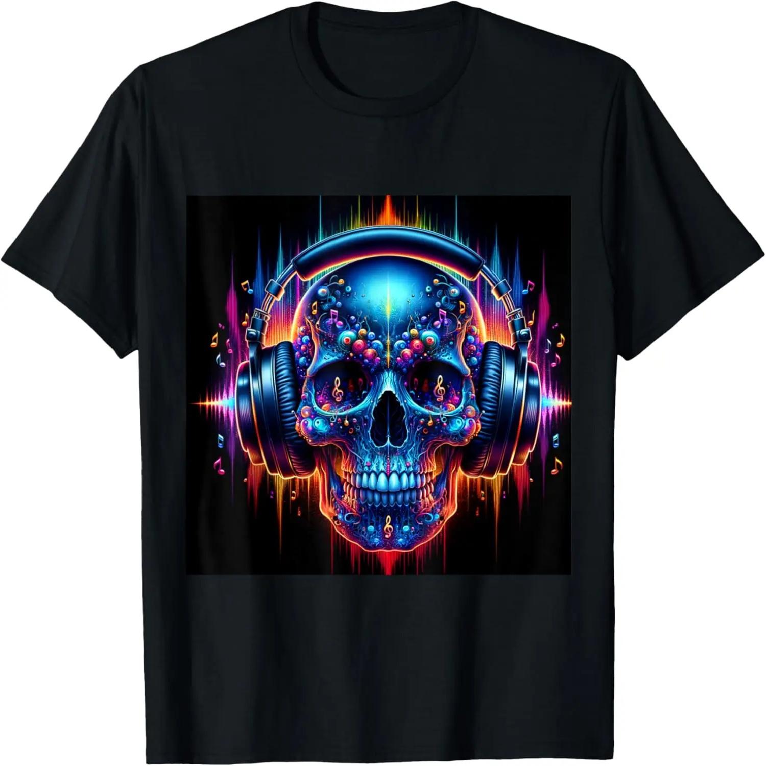 Halloween Skull Shirt Day Of The Dead Skull DJ Headphones T-Shirt S